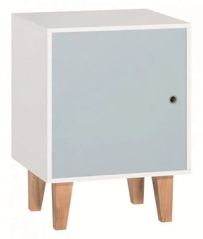 Chambre d'adolescents - Table de nuit Syrina 14, couleur : blanc / bleu - Dimensions : 72 x 54 x 45 cm (H x L x P)