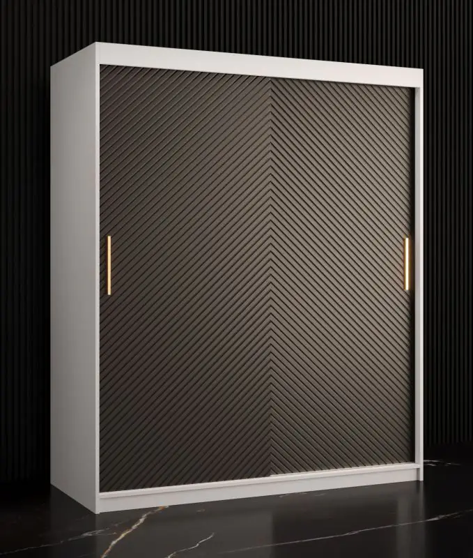 Armoire sobre avec grand espace de rangement Balmenhorn 10, Couleur : Blanc mat / Noir mat - Dimensions : 200 x 150 x 62 cm (H x L x P)