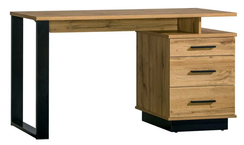 Bureau Trevalli 8, Couleur : Chêne / Noir - Dimensions : 75 x 135 x 56 cm (H x L x P)
