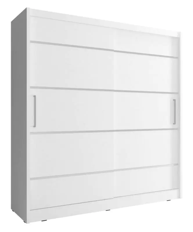 Armoire neutre à portes coulissantes avec une tringle à vêtements et cinq casiers Warbreck 29, Couleur : Blanc - Dimensions : 200 x 180 x 62 cm (H x L x P)
