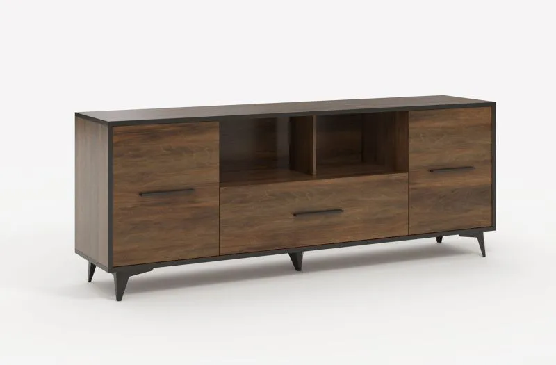 Meuble TV moderne / Meuble TV avec chants ABS Andromeda 05, un tiroir, Couleur : Noyer Shirin, six compartiments, Dimensions : 68 x 179 x 40 cm, deux portes