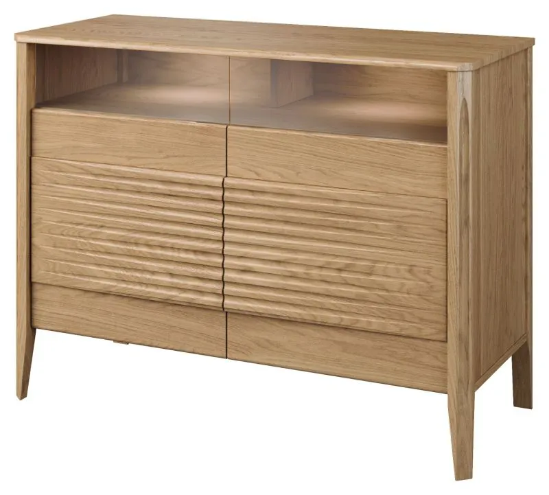 Commode compacte Gorica 10 avec éclairage LED | Chêne doré | 85 x 111 x 50 cm | Soft Close | Verre antisol bronze