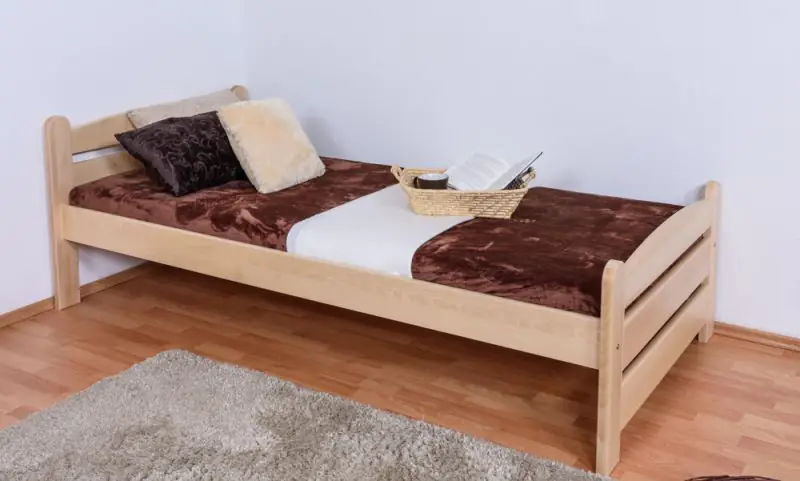 Lit simple / lit d'appoint en bois de hêtre massif naturel 118, avec sommier à lattes - dimension 90 x 200 cm