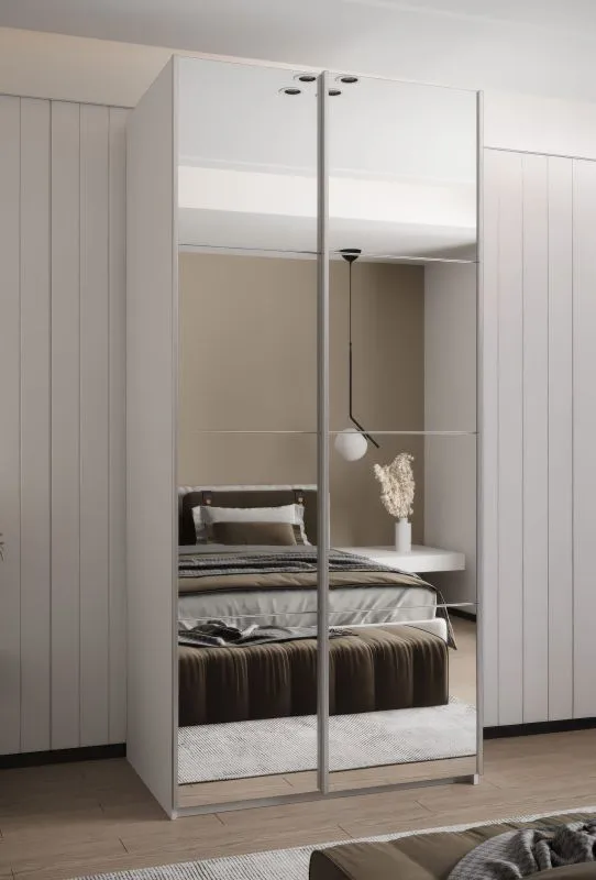 Penderie / armoire à portes coulissantes / 6 compartiments / 245,5 x 110 x 64 cm / 6 étagères / 2 tringles à vêtements / 2 portes coulissantes / Couleur : Blanc / Soft-Close