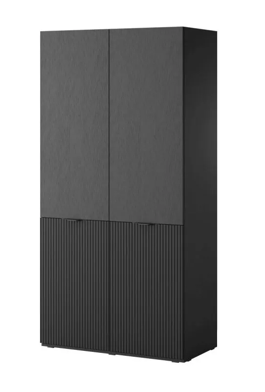 Armoire Bainton 02 noire | 200 x 101 x 51 cm | 6 compartiments | 2 tringles | Design élégant