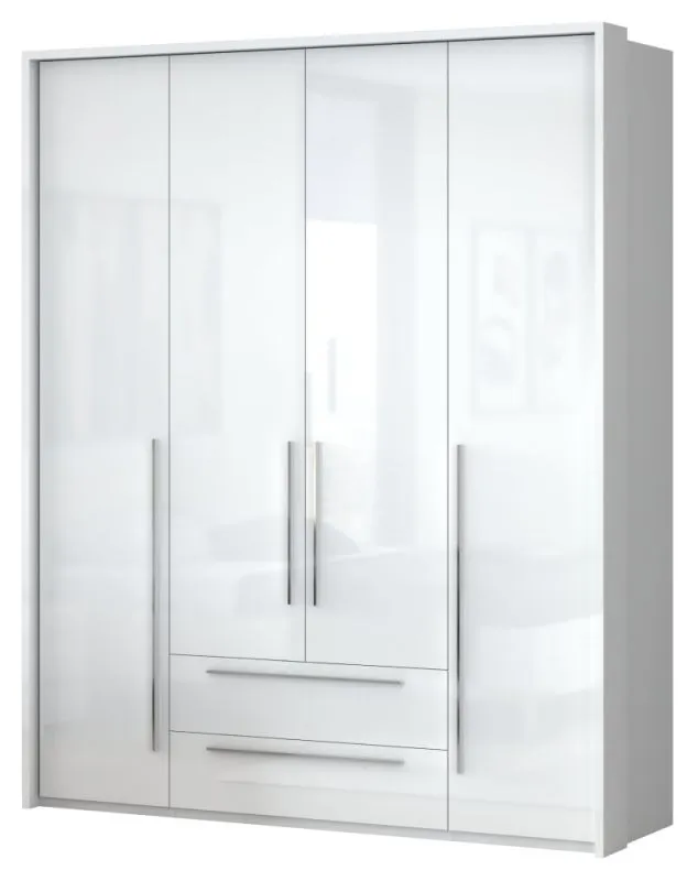 Armoire penderie à portes battantes Siumu 29 | Blanc & Blanc brillant | 226 x 187 x 60 cm | Fonction Soft Close
