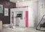 Lit mezzanine enfant Jura 26 avec bureau, escalier, nombreux rangements | 90 x 200 cm | Blanc / Rose