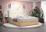 Lit simple Pilio 31 avec rangements | Velours beige & chêne Golden Craft | 140 x 200 cm