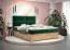 Lit boxspring Pilio 38 moderne | Vert & chêne doré | 160 x 200 cm | Matelas Bonell H3 | 2 espaces de rangement