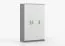 Armoire penderie Smolikas 111 | 192 x 120 x 50 cm | Blanc / Gris | 3 portes | 9 compartiments | Poignées bois