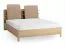 Lit double / Couleur : Chêne / Taupe / Appuie-tête rembourré / Quatre étagères ouvertes / Bac derrière le dossier / 180 x 200 cm / Sommier à lattes inclus