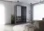 Armoire penderie coulissante avec miroir | 1,5 m de large | Gris / Noir | Lusatian 10 | 218 x 150 x 61 cm | 2 tiroirs | 6 compartiments