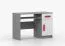 Bureau enfant Smolikas 85 | 110 cm large | Blanc / Gris | Poignées bois rouges | 1 porte, 1 tiroir, 3 niches | 75 x 110 x 50 cm
