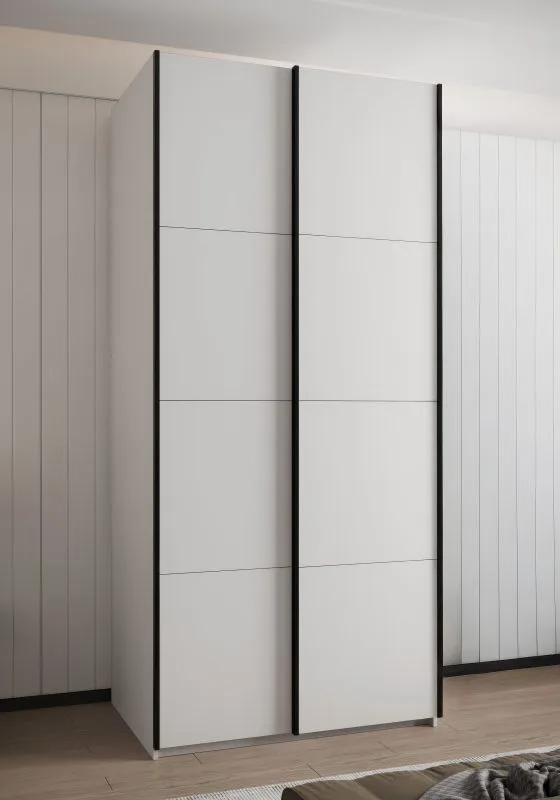Penderie / Armoire à portes coulissantes / 6 compartiments / 245,5 x 110 x 64 cm / 2 tringles à vêtements / Protection des bords ABS / 2 portes coulissantes / Couleur : Blanc / Soft-Close