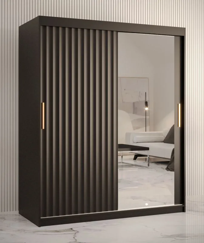 Armoire élégante Balmenhorn 84 avec porte miroir | Noir mat | 200 x 150 x 62 cm | 5 compartiments, 2 tringles