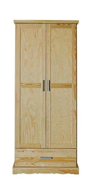 Étroite Armoire | 2 portes battantes | 1 tiroir | 1 casier | avec tringle à vêtements | 80 cm de large | Bois massif | Couleur: Naturel Abbildung