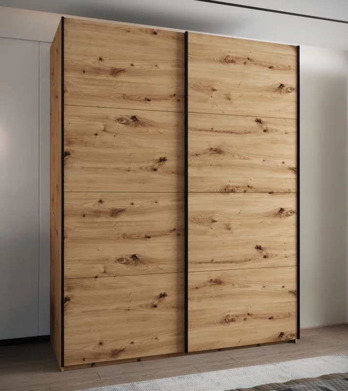 Penderie / Armoire à portes coulissantes / 245,5 x 190 x 64 cm / 2 tringles à vêtements / 2 portes coulissantes / 11 compartiments / 6 étagères / Couleur : Chêne Artisan