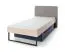 Lit 1 place avec 2 tiroirs Authie 12 | Beige & Bleu foncé | Couchage 90 x 200 cm | Tête de lit tissu | Bords ABS