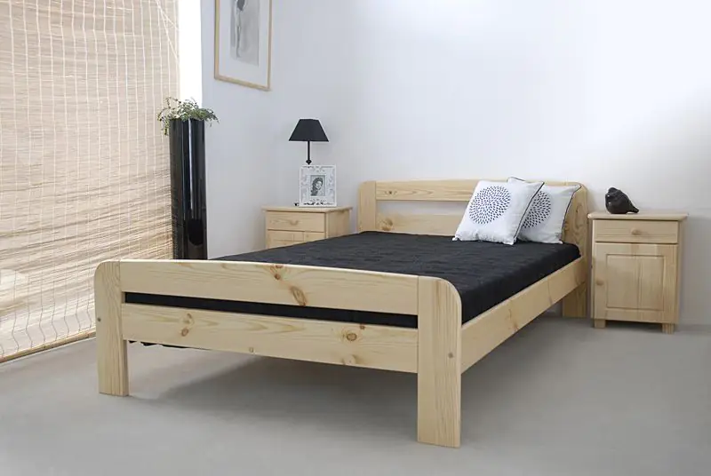 lit simple / lit d'appoint en bois de pin massif, naturel A6, sommier à lattes inclus - Dimensions 140 x 200 cm