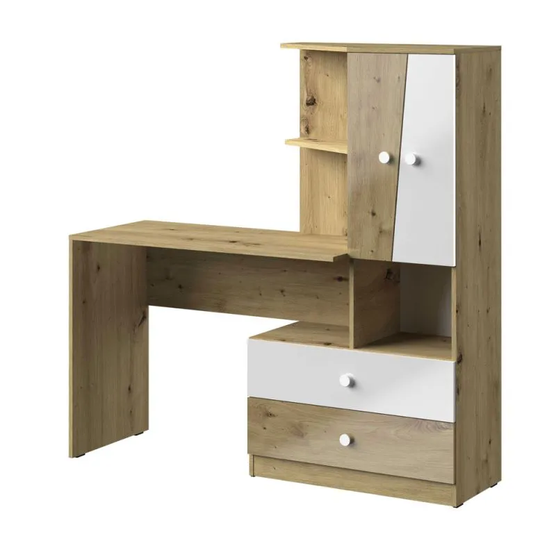 Bureau avec armoire intégrée Sirte 11 | Chêne / Blanc haute brillance | 153 x 150 x 50 cm