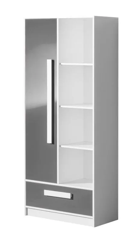 Armoire enfant Walter 03 | Portes battantes | Blanc & Gris brillant | 191 x 80 x 40 cm
