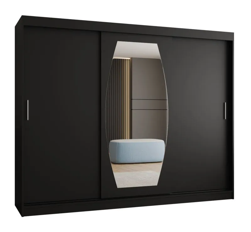 Armoire à portes coulissantes Musala 23 | Noir | 2,5 m de large | 2 tringles | 1 porte miroir | 10 compartiments