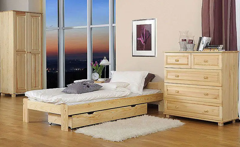 Lit simple / lit d'appoint en bois de pin massif, naturel A8, sommier à lattes inclus - Dimensions : 80 x 200 cm