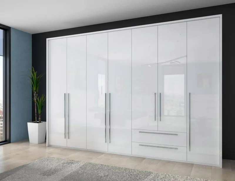 Armoire | 7 portes battantes | 2 tiroirs | 10 casiers | avec 4 tringles à vêtements | 322 cm de large | Couleur: Blanc Abbildung