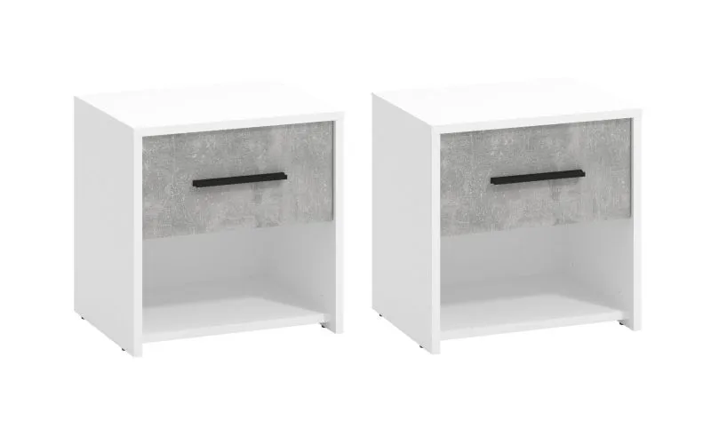 Tables de chevet duo Brus 13 | Blanc/Béton | 1 tiroir | 42 x 42 x 33 cm | Chambre moderne