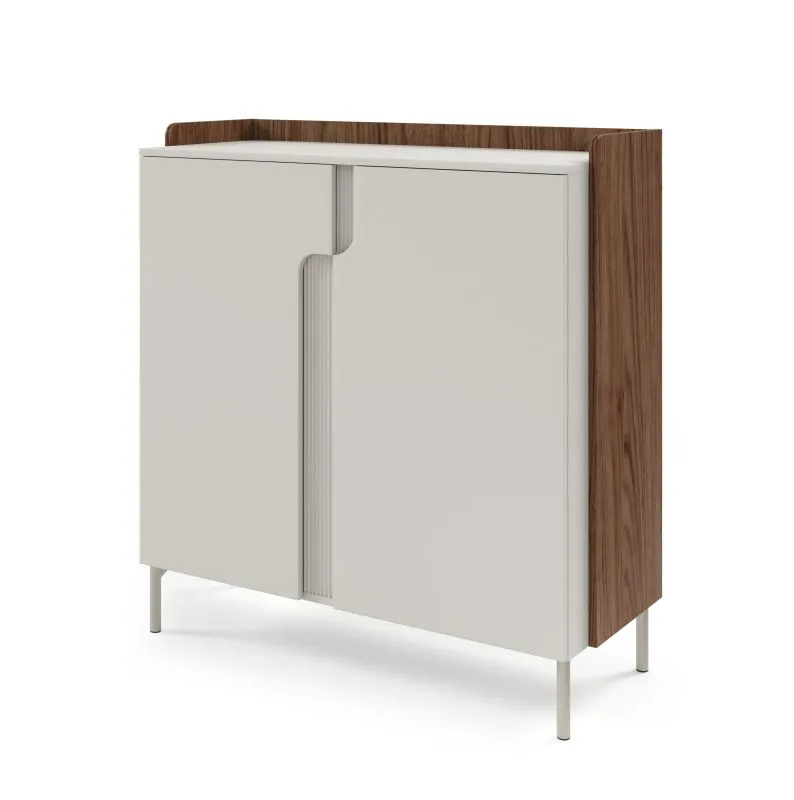 Commode / Couleur : Cachemire / Noyer Alba / 2 portes battantes / 3 compartiments / 103 x 42 x 110 cm / Finition de haute qualité / Fonction push-to-open / Pieds : métal
