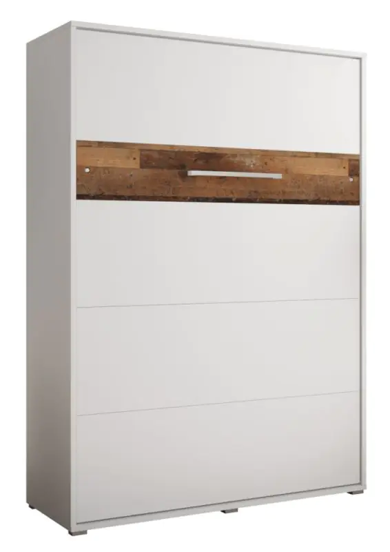 Lit escamotable Namsan 03 vertical, Couleur : Blanc mat / Brun Old Style - Surface de couchage : 140 x 200 cm (l x L)