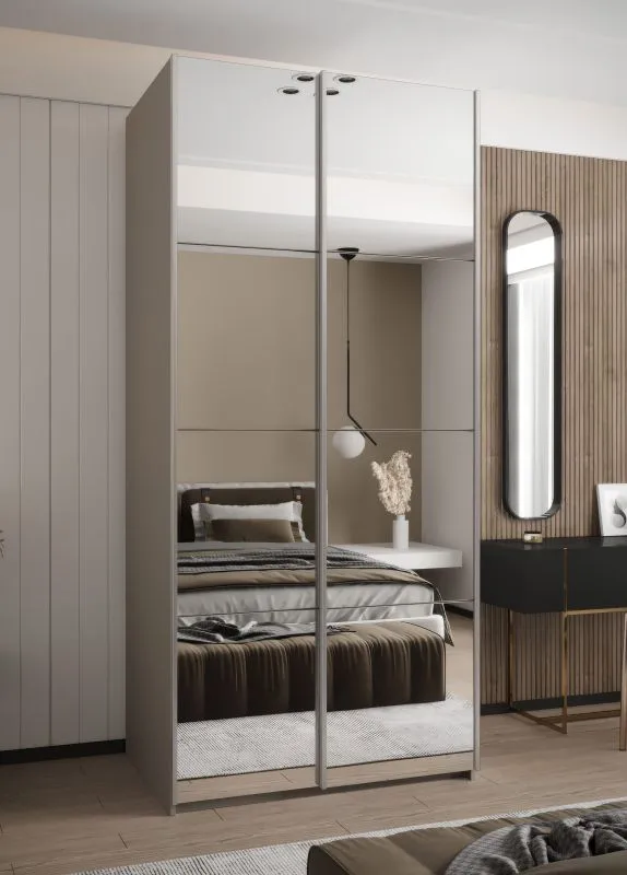 Penderie / Armoire à portes coulissantes / 245,5 x 120 x 64 cm / 6 compartiments / 6 étagères / 2 portes coulissantes / Soft-Close / 2 tringles à vêtements / Couleur : Cachemire
