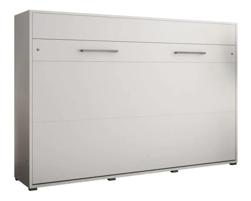 Lit armoire Namsan 03 horizontal, Couleur : Blanc mat / Blanc brillant - Surface de couchage : 140 x 200 cm (l x L)
