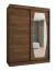 Armoire avec une porte miroir / Couleur : Noyer / 1,5 mètre de large / Rails en aluminium / Cinq casiers / Armoire à portes coulissantes / Deux tringles à vêtements