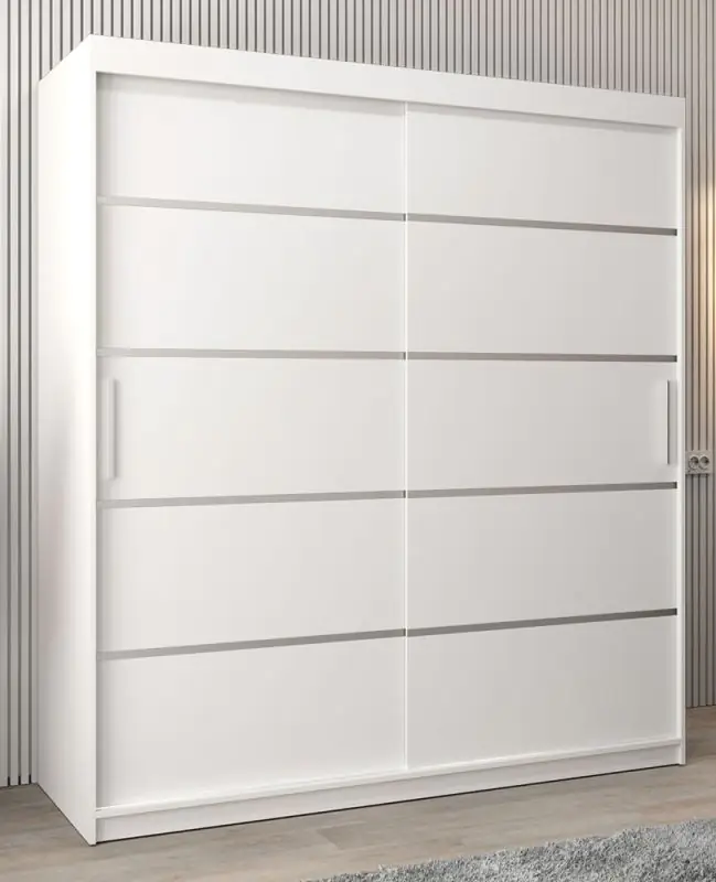 Armoire à portes coulissantes / Penderie Jan 04A, Couleur : Blanc mat - Dimensions : 200 x 180 x 62 cm ( h x l x p)