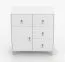 Commode blanche Taygetos 02 | 96 x 90 x 45 cm | 4 tiroirs | 1 niche | Poignées en cuir | Pieds en bois 14 cm | Style scandinave
