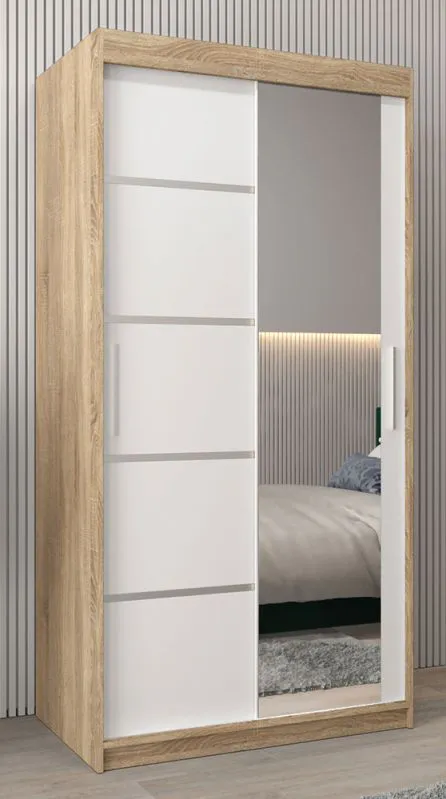 1 mètre de large Armoire avec 2 portes | Couleur : Chêne Sonoma / Blanc Abbildung