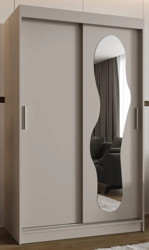 Armoire à portes coulissantes Lagginhorn 08 | cachemire | 1,2 m | 2 penderies | 5 étagères | miroir | rails en aluminium