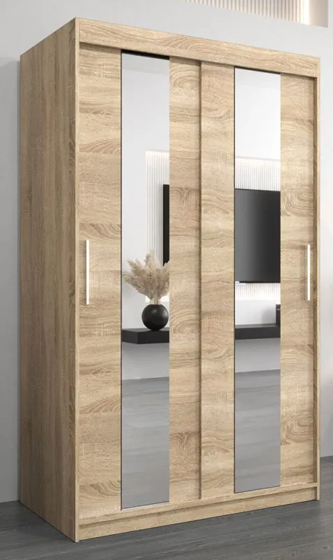 Armoire coulissante avec miroir | Style moderne | Chêne Sonoma | 200 x 120 x 62 cm | Polos 02