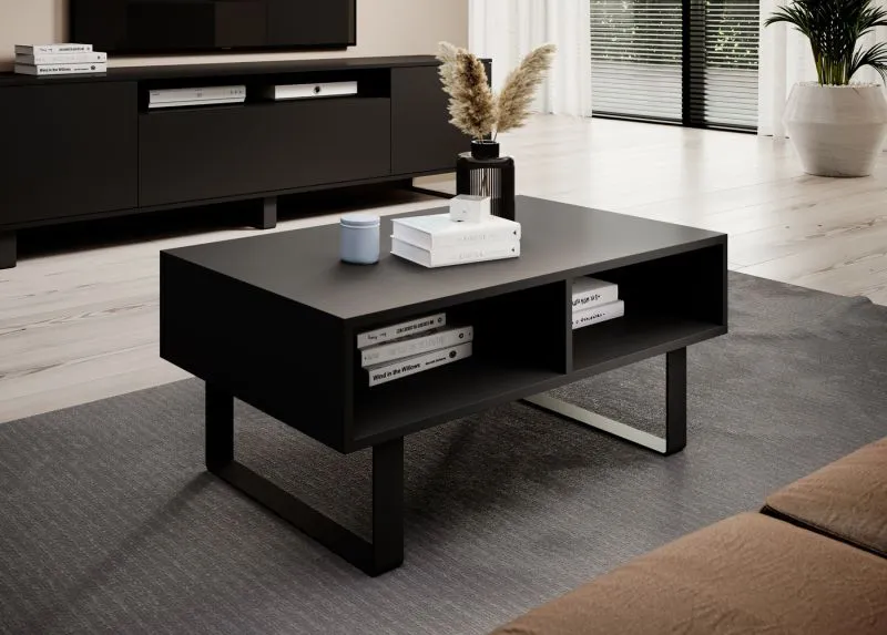 Table basse noire Zapopan 135 | 2 compartiments | Design moderne | 40 x 90 x 50 cm | Pour salon
