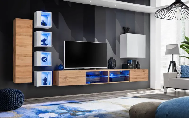 Parement mural Volleberg 91 | Chêne Wotan & Blanc brillant | 150 x 280 x 40 cm | Grand espace de rangement
