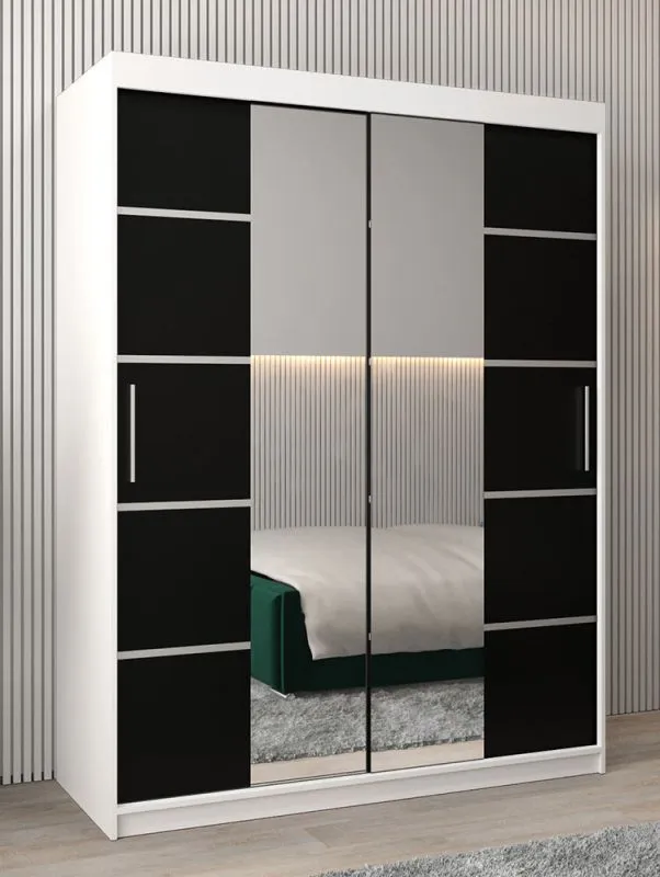 150 cm de large Armoire avec 2 portes | 5 casiers | Couleur: Blanc / Noir Abbildung