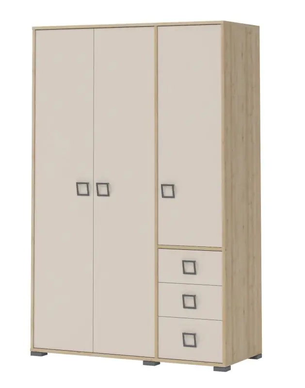 Chambre d'enfant - armoire à portes battantes / armoire Benjamin 14, couleur : hêtre / crème - 198 x 126 x 56 cm (h x l x p)