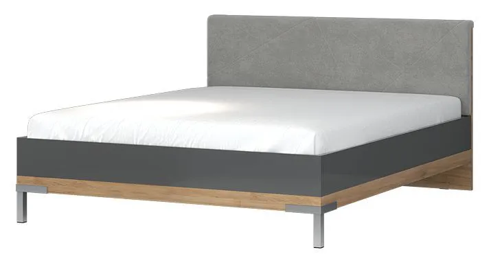 Lit double Vaitele 19 | Anthracite brillant & Noyer | Surface de couchage 160 x 200 cm
