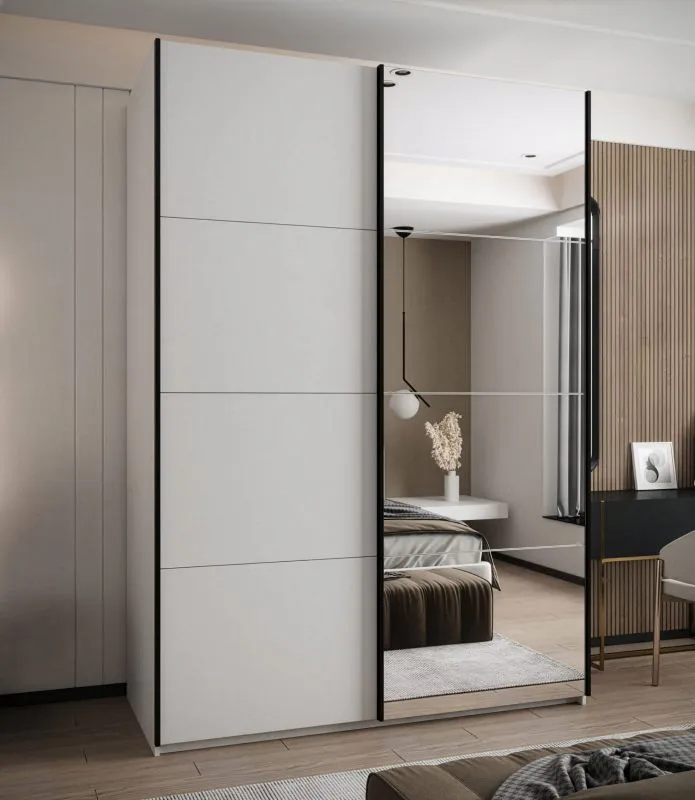 Penderie / Armoire à portes coulissantes / 11 compartiments / Couleur : blanc / 245,5 x 180 x 64 cm / 2 tringles à vêtements / 2 portes coulissantes / Miroir / Soft-Close