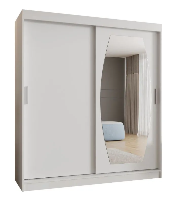 Armoire Musala 14 blanche | 1 porte miroir | 1,8 m de large | 10 compartiments | Aluminium