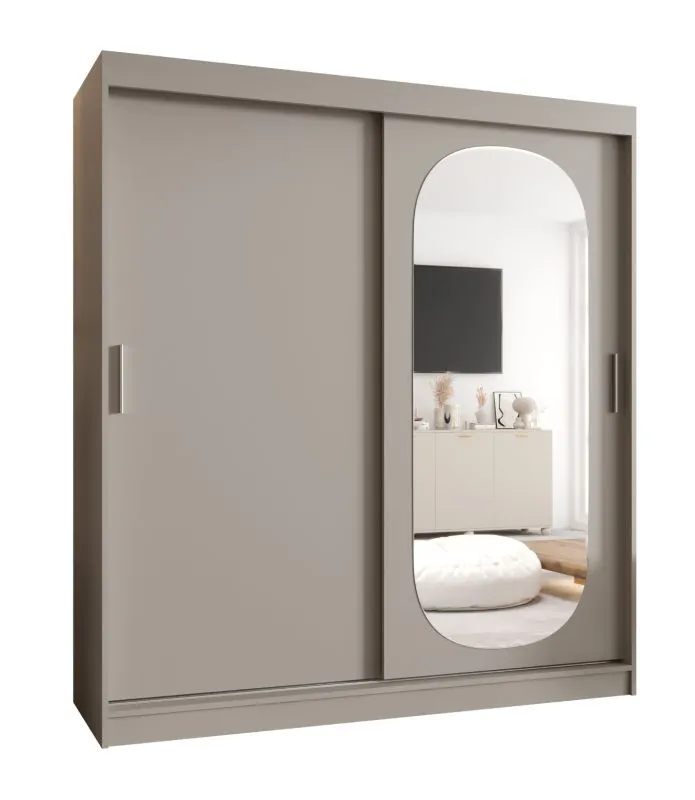 Armoire penderie Moldoveanu 16 | 1,8 m large | Finition cachemire | Porte miroir ovale | 10 compartiments | 2 tringles
