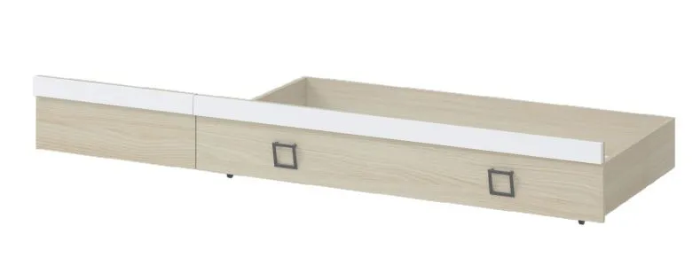 Tiroir pour lit simple / lit d'appoint, couleur : frêne / blanc - Dimensions : 27 x 74 x 138 cm (H x l x L)