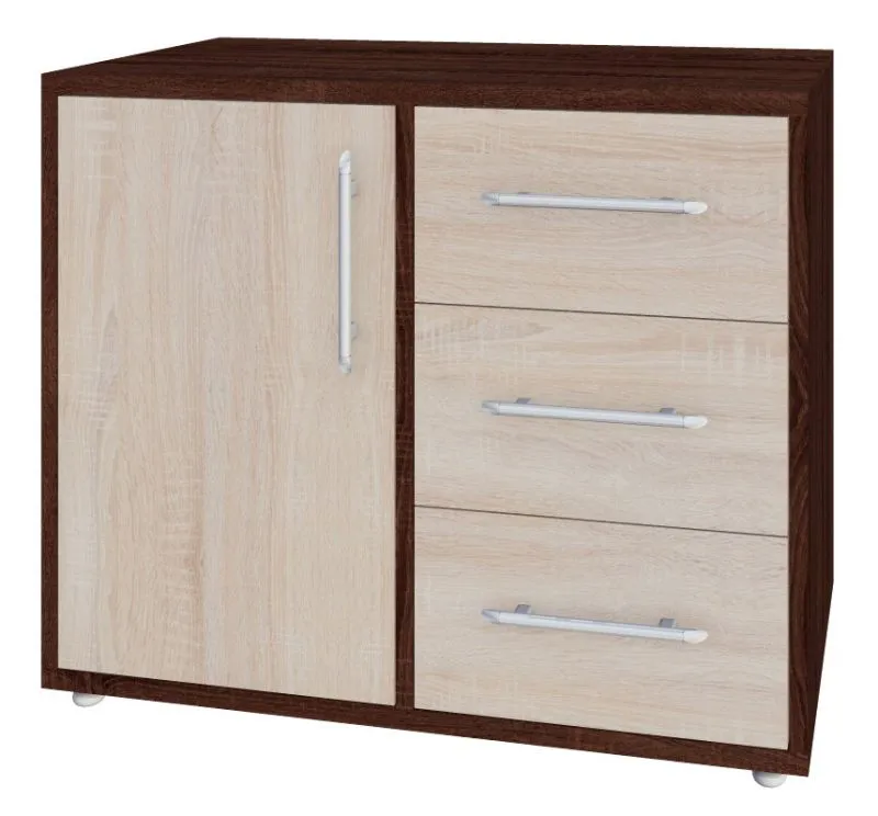 Commode classique Curug 08 | 3 tiroirs, 1 porte battante | noyer / orme | 74 x 90 x 44 cm | Design intemporel
