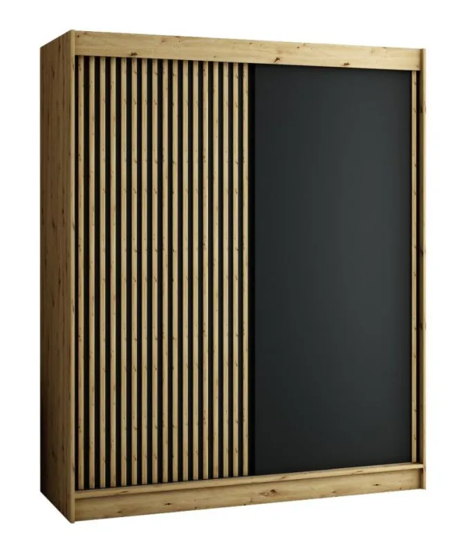 Armoire portes coulissantes Borgis 04A | Chêne Artisan & Noir mat | 200 x 180 x 62 cm